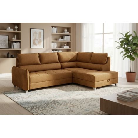 Ecksofa Schlafsofa Sofa MARNO in Stoff Chill Me Honiggelb Ottomane Rechts