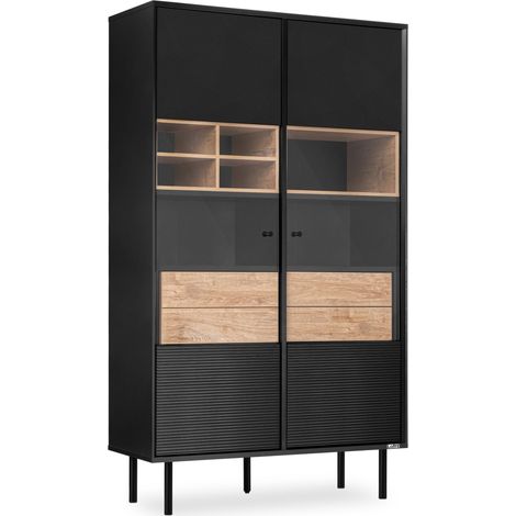 KONSIMO LOFTY Vitrine Kreuz/Außenseiteneinlage, schwarz / Eiche natur (1/5)