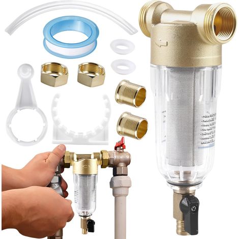 Filtre à Eau Réutilisable 2,5 cm pour Robinet - Système de Filtration à Sédiments Spin Down avec Filetage Mâle 3/4" - Cartouche Fine Lavable (1/5)