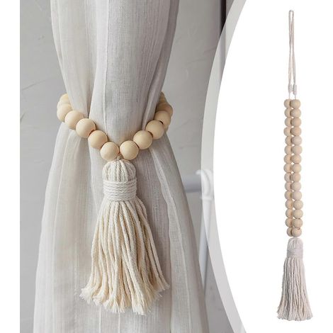 Embrasses de rideaux, embrasses en perles de bois naturel, embrasses de rideaux style ferme, guirlandes de perles pour fenêtres, accessoires de décoration bohème (1/5)