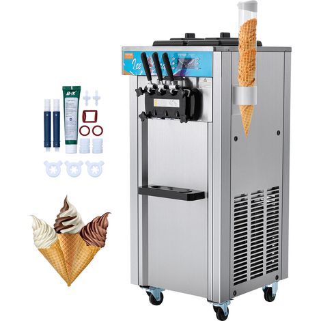 VEVOR Machine a Creme Glacee Commerciale 21-31 L/h 1500 W 3 Saveurs, Machine a Glace Italienne Tremie 2x5,5 L, Autoportant, Pre-Refrigeration, Nettoyage Automatique, pour Yaourt Cafe Snack-Bar