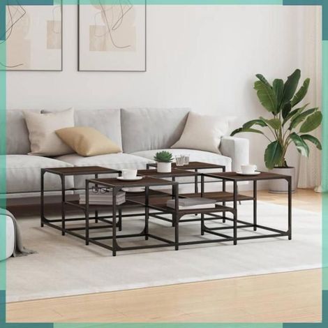 Table basse - 839072 - chêne marron - bois d'ingénierie & métal - carré 121x121x40 cm (1/5)