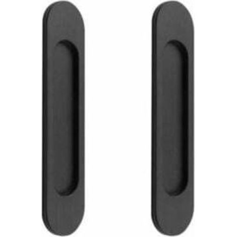 Set di 2 maniglie ovali autoadesive per porte scorrevoli in alluminio nero opaco, senza fori.