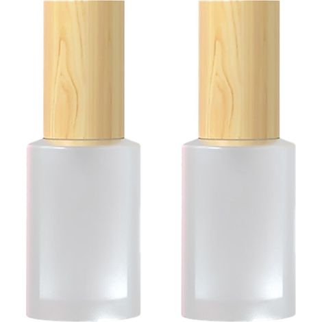 Bouteille Pompe Verre Dépoli - Couvercle Bois - Pour Produits Cosmétiques Liquides - 2 Pièces (1/5)