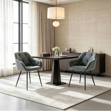 Juego de 2 sillas de comedor tapizadas ergonómicas, respaldo curvo, patas de metal y madera, terciopelo gris oscuro (1/5)