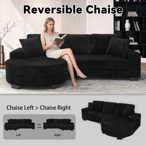 Canapé d’angle 4 places en velours côtelé avec pouf ovale et coussins, canapé modulable noir pour salon (1/5)