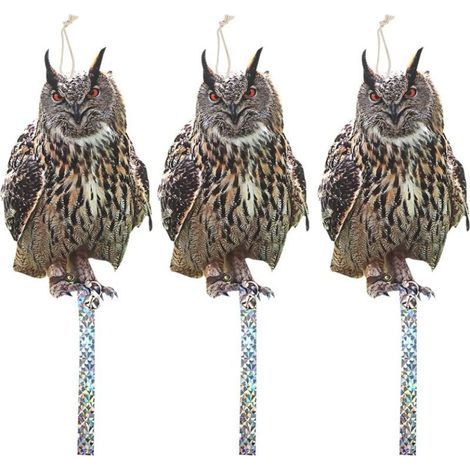 Lote de 3 repelentes reflectantes para aves con campanas en forma de búho, disuasión eficaz para palomas y otras aves (1/5)