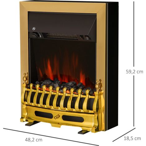 Elektrokamin mit Heizung, elektrischer Kamin mit LED Flammeneffekt, 1000/2000W Dekokamin, elektrisch Kaminfeuer Kaminofen, Gold (1/5)