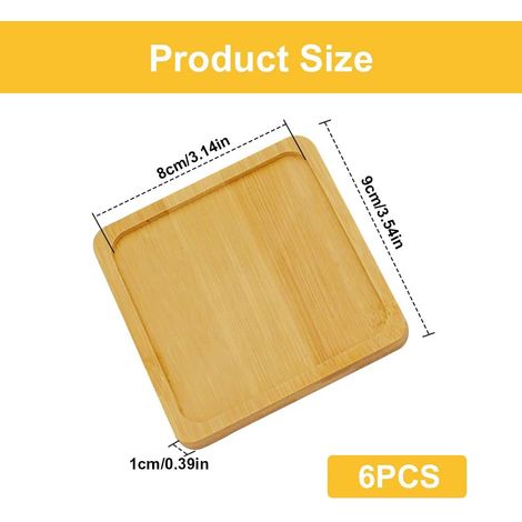 Lot de 6 Sous-verres Carrés Bambou 9cm, Plateau Mosaïque DIY, Décoration Table Maison