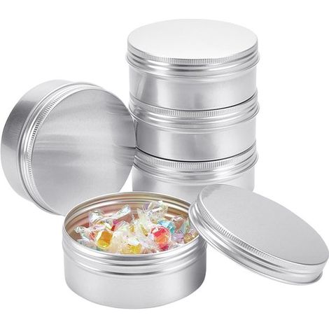 Ynkkvre - Récipients vides en aluminium - Lot de 5 - Boîtes de 250 ml pour baume à lèvres avec couvercles - Pots pour échantillons de crème et de poudre - Rangement pour bougies et maquillage - Bocaux (1/5)