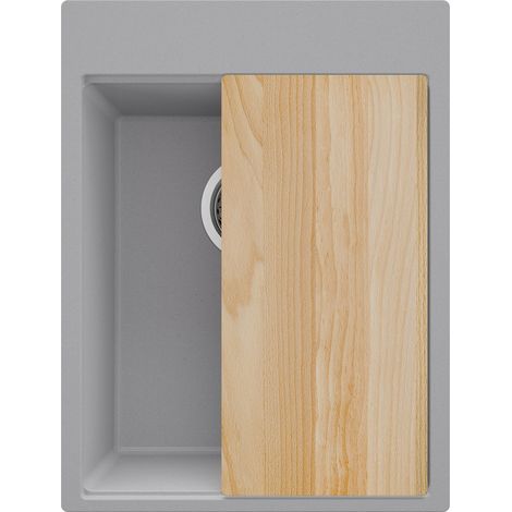 PRIMAGRAN Evier Cuisine en Granit 38x50cm,Lavabo 1 bac + Kit de Vidage + Planche à Découper, Évier à Encastrer au meuble 40cm - Oslo, Gris (1/5)