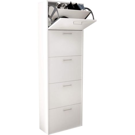 Scarpiera slim da interno a 5 ante con doppio scomparto in legno Camilla - AntiqueWhite (1/5)