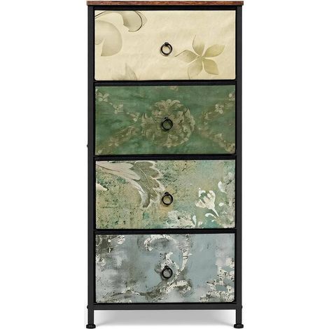 Commode vintage 4 tiroirs en tissu, 45 x 94,5 x 30 cm, bois E1, métal et tissu multicolore (1/5)