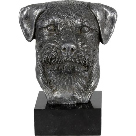 Border Terrier - figurine sur marbre, recouverte de métal argenté, faite à la main, marque Art-Dog (1/5)
