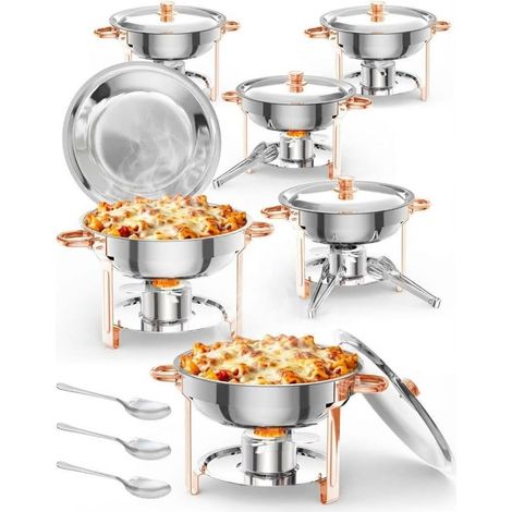 Lot 6 chauffe-plats rond 5 L acier inox doré rose pour buffet et événements (1/5)