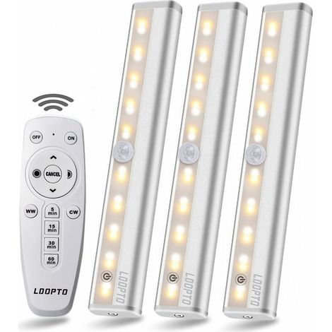Paquete de 3 luces LED inalámbricas con control remoto. Lámparas de pared inalámbricas LED para armarios de dormitorio. Se utilizan en armarios y vitrinas. No requieren cableado. (1/5)