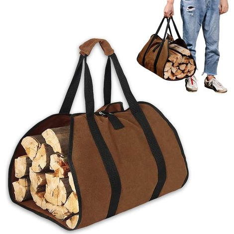 Brennholztasche aus Canvas, Brennholzträger 98×46cm, großes Fassungsvermögen mit Griffen und Gurten für Kamin, Camping und Lagerfeuer (1/5)