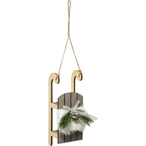 Paris Prix - Sujet De Noël Luge hors Piste 18cm Gris & Naturel
