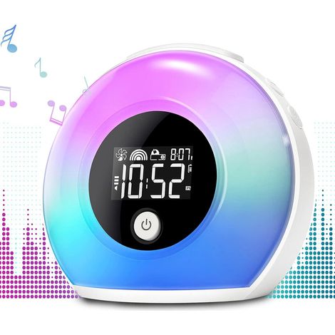 Réveil avec lumière et haut-parleur Bluetooth, veilleuse pour enfants, 4 niveaux de luminosité et lumière colorée, réveil numérique pour enfants (1/5)