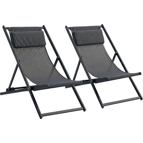 Set 2 Sedie Poltrona Sdraio da Esterni, Pieghevoli e Reclinabili, in Alluminio, 96.5x58x91.5 cm, Grigio Scuro