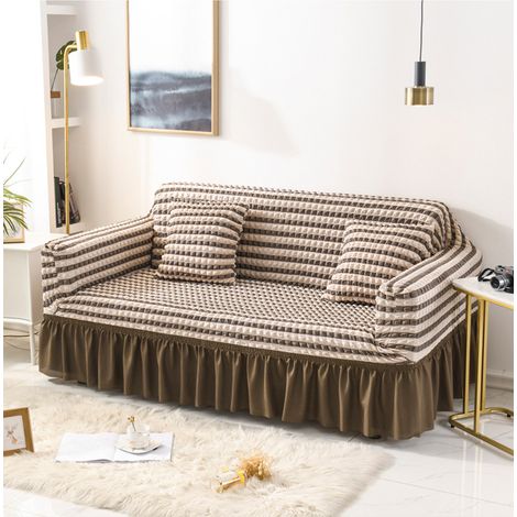 Copridivano elasticizzato, copridivano con motivo a reticolo a bolle 3D, elegante copridivano elasticizzato, copridivano resistente, protezione per mobili, 1 posto, 90-140 cm, marrone (1/5)