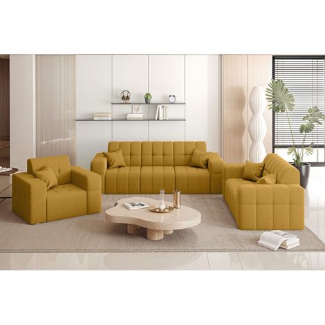 Couchgarnitur NIMES - Sofagarnitur 3-2-1 , breite Farbpalette, Stoff Portland Gelb (1/5)