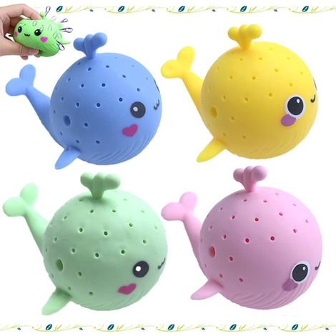 Lot de 4 ballons à eau en forme de dauphin. Jouets aquatiques à presser. Jeux de piscine sensoriels et anti-stress pour enfants. Idéal pour garnir les pochettes cadeaux de Noël. Couleurs : bleu, rouge (1/5)