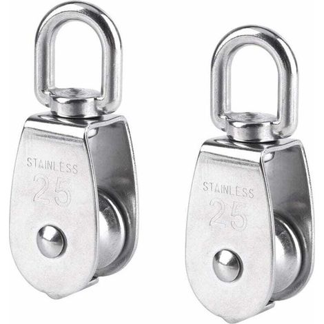 2 Stück 25 mm Einzelrolle aus Edelstahl, Tragkraft 150 kg – Silber