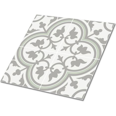 Carreaux autocollants PVC, Carrelage PVC adhésif - 30x30cm - Kit de 9 - Fleurs Grises Ethniques, Stickers carrelage carreaux (1/5)