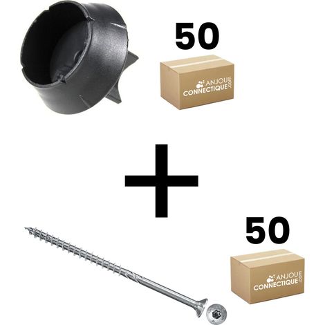 Lot de 50 supports de rail 17mm SIXBOX + 50 vis bois Ø5,0x60 tête fraisée TX - Sixbox (1/4)
