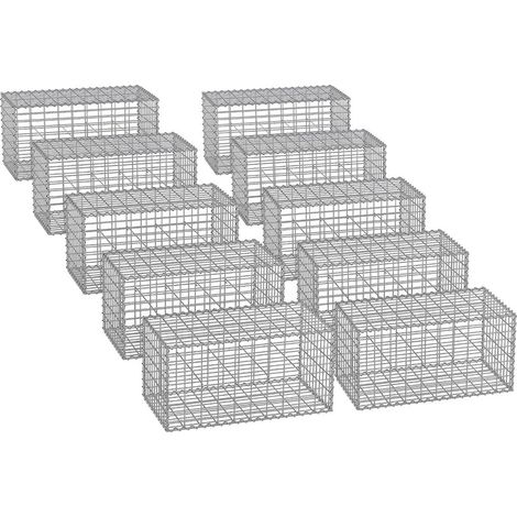 Gabbione per pietra gabbia metallica cesto di pietra maglia 5 x 10 cm parete zincata aiuola decorazione giardino 100 x 50 x 30 cm set da 10 grigio 120005954