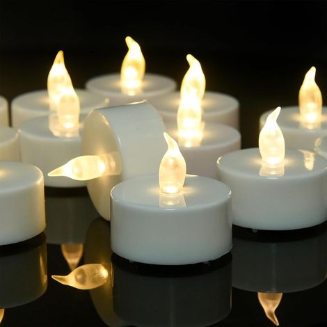 Bougies chauffe-plat LED sans flamme - Blanc chaud - Effet scintillant réaliste / Sûres et sans fumée - Lot de 24 - Idéales pour les mariages et Noël (1/5)