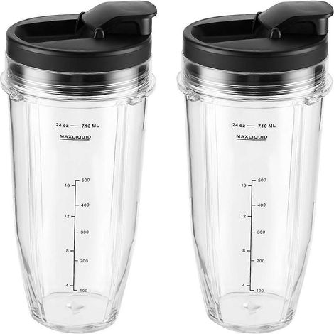 Set mit 4 Ersatz-Mixbechern, 710 ml (24 oz), mit Deckeln, schwarz und transparent. (1/5)
