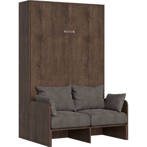 Les Tendances – Lit escamotable vertical 140x190 cm avec canapé en bois noyer – Revêtement microfibre imperméable – Ouverture assistée par ressorts à gaz (1/5)