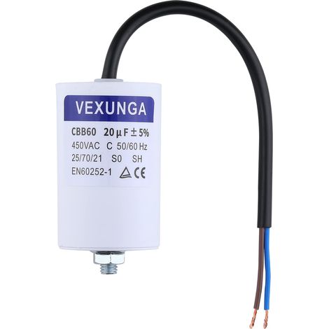 CBB60 Condensateur Demarrage Moteur 20uF 450V 45x70MM Condensateurs de Démarrage 20 MFD 450 Volt Câble M8 20 µF 50/60Hz pour Pompe Piscine (1/5)