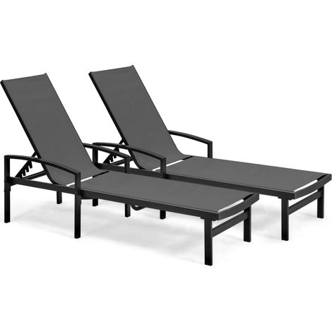 Lot de 2 bains de soleil en aluminium gris