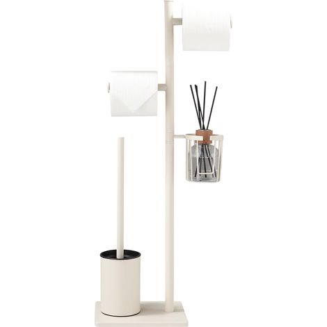 Porte-Papier Toilette en Acier Inoxydable avec Brosse WC et Panier d’Angle Rond. Design élégant, Durable, résistant à la Rouille et idéal pour Gagner de l’Espace (Blanc) (1/5)