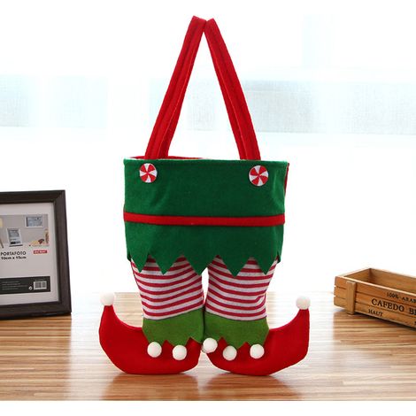 Sachets à bonbons lutins de Noël, sacs à pantalons rayés de Noël, sacs cadeaux non tissés pour les fêtes de fin d'année (1/3)