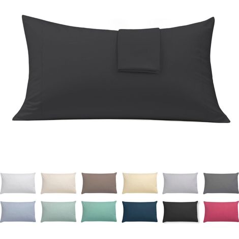 Taies Oreiller 45x85 cm Lot de 2 Coton Polyester Noir (1/5)