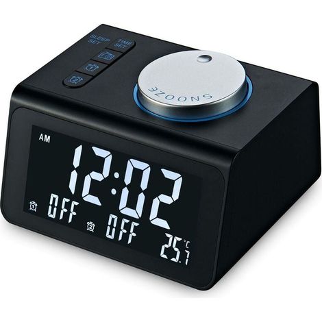 Despertador inteligente para dormitorio, luz nocturna, despertador digital con radio FM, volumen ajustable, pantalla y regulador de temperatura (negro)
