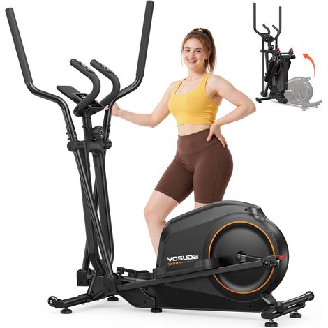 Vélo elliptique pliable YOSUDA pour la maison, appareil elliptique avec 16 niveaux de résistance, équipement de cardio-training ultra silencieux, équipé d'un écran LCD et de roulettes de transport. (1/5)