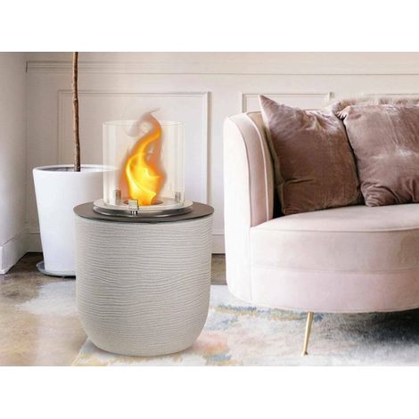 Dmora - Bioethanol-Kamin Agazzano, Ökologischer Kamin, Rauchfreies Feuer, Heizung mit Ethanol, Made in Italy, 35x35 h55 cm, Hellgrau (1/4)