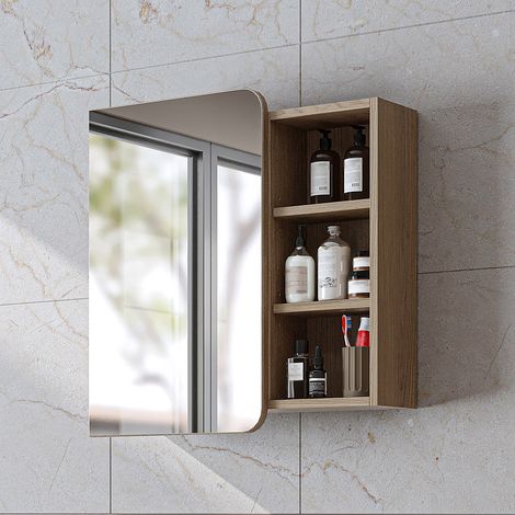 Roomart LYCIA-72 Spiegelschrank Bad 70 cm breit, Eiche(Hell)