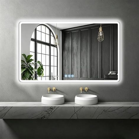 Bathroom Mirror with Lighting 120 x 70 cm, Touch Switch, Anti-Fog Function, 3 Dimmable Light Temperatures, Single Ring Light (1/5)