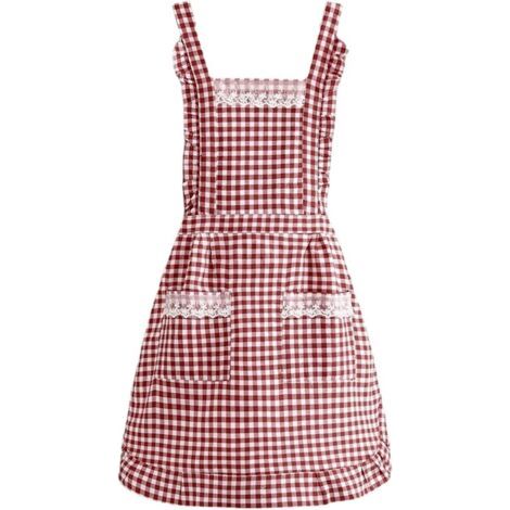 (Rouge) Tabliers de Cuisine pour Femmes, 77x79 cm Tablier de Chef Cuisinier Vintage, Tablier Plissé Réglable, avec 2 Grandes Poches, pour Cuisine Familial, Restaurant, Jardin, Barbecue, Ecole, Café.