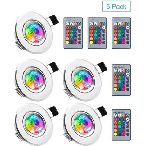VURAHOME - Spot encastrable LED RGB 5 pièces – 16 couleurs dimmables – Tension 85-265V – Luminosité 180 LM – Installation facile pour salon et salle de bain (1/5)
