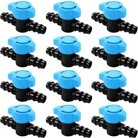 12 Schlauchanschlussstücke für Tropfbewässerungs-Kugelventile für 1/2 Zoll (16 mm) Tropfbewässerungsrohre, blau