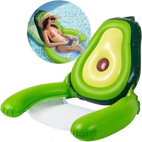 Materassino gonfiabile a forma di avocado per piscina, per adulti, con schienale, braccioli e sedile in rete, colore verde. (1/5)