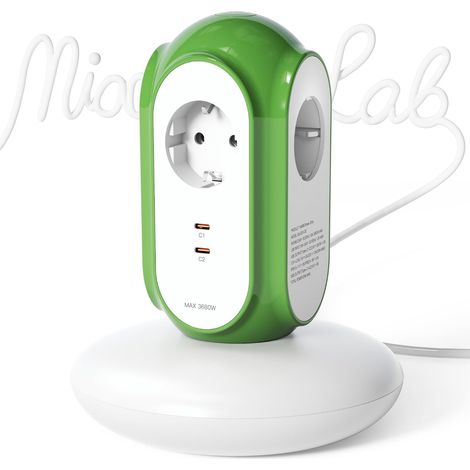 Multiprise Tour 3 Prises AC + 2 USB-C (30W), 3680W/16A, Protection 1420J, Base Anti-basculement, câble 2 m, Protection Contre Les surcharges, Compatible Type C/E/F (Vert Normandie) (1/5)