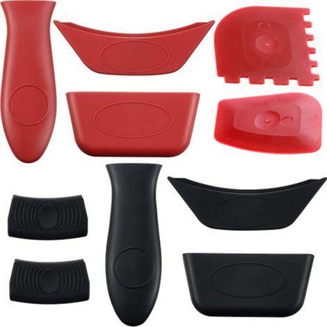 10 Pack Silicone Hot Grip Holders, Non-Slip Rubber Heat Resistant Grip Holder, Scraper for Cast Iron Skillets, Metal Frying Pans, Aluminum Handles (1/5)